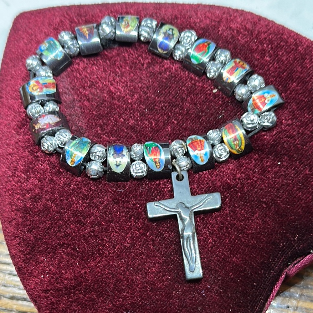 Hematite Rosary Bracelet with Hematite Cross Pendant